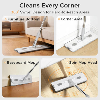 YASHE Mop and Bucket Set with Detachable Space-Saving Bucket, Mop for Floor Cleaning with Wringer, Wall Mop with 360° Rotating Mop Head, 2 Reusable Microfiber Mop Pads