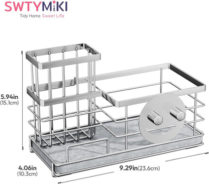 SWTYMIKI Sponge Holder for Kitchen Sink - 2 Tier Rustproof Sink Caddy with Instant Drying Stone, Removable Dish Brush Holder, Stainless Steel Kitchen Caddy for Coutertop Storage Accessories