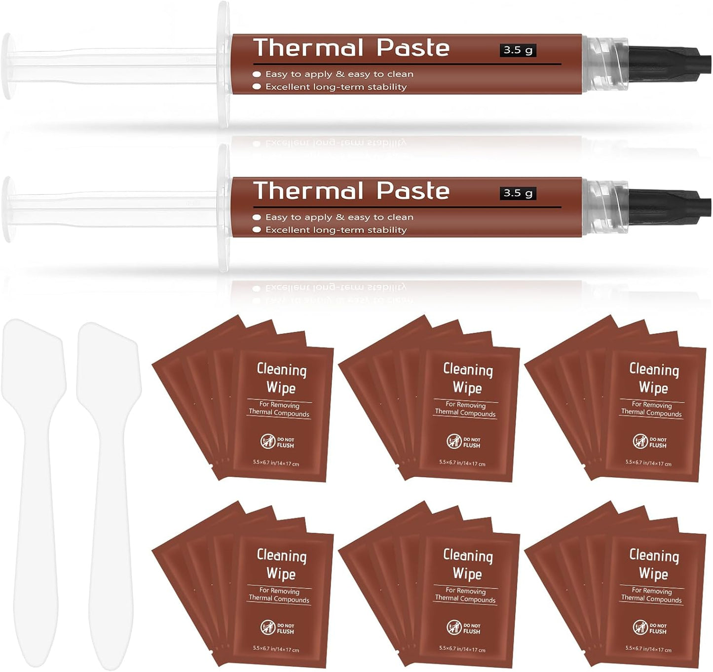 2 Pack Thermal Computer Paste 3.5g with Spatula and Cleaning Wipes for CPU Consoles Graphics Cards Laptops High Thermal Conductivity, Long Durability Safe Application