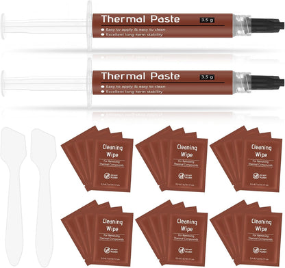 2 Pack Thermal Computer Paste 3.5g with Spatula and Cleaning Wipes for CPU Consoles Graphics Cards Laptops High Thermal Conductivity, Long Durability Safe Application