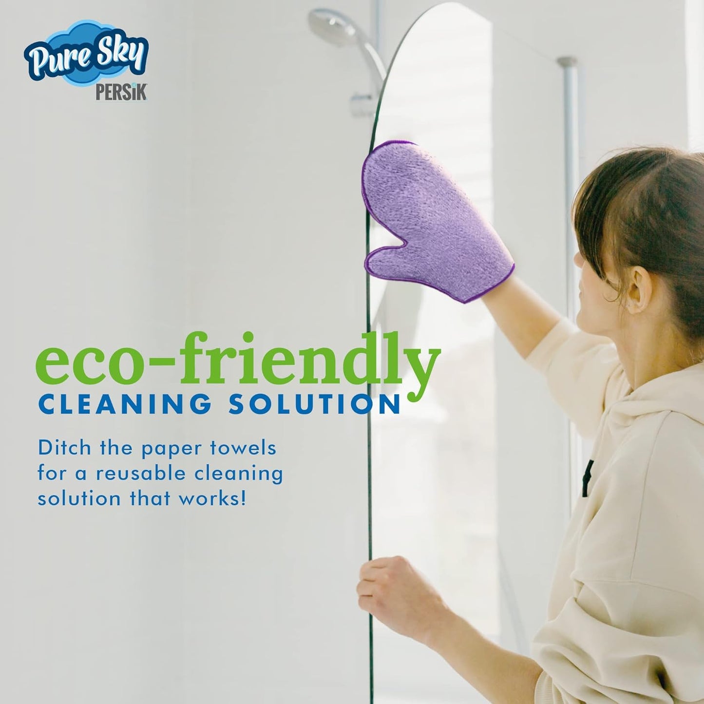 persik Pure-Sky Microfiber Glove Dusting Mitt - Ultra Microfiber Cleaning Cloth Glove - JUST ADD Water No Detergents Needed - Use for Cleaning Furniture, Home
