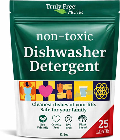 Truly Free Dishwasher Detergent Powder | Natural Dish Detergent, Dishwasher Soap | Plastic Free, Plant-Based, Clean, Heavy Duty Hard Water Stain & Grease Remover | Fragrance Free | 12.5 oz (Pack of 1)