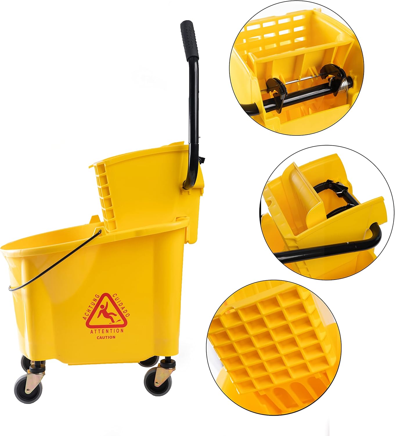 Matthew Cleaning 34 Quart Commercial Mop Bucket INCL.Wet String Mop with Side Press Wringer On Wheels,Heavy Duty Tandem Portable Floor Cleaning Wavebrake,Ideal for Household,Industrial,Restaurant