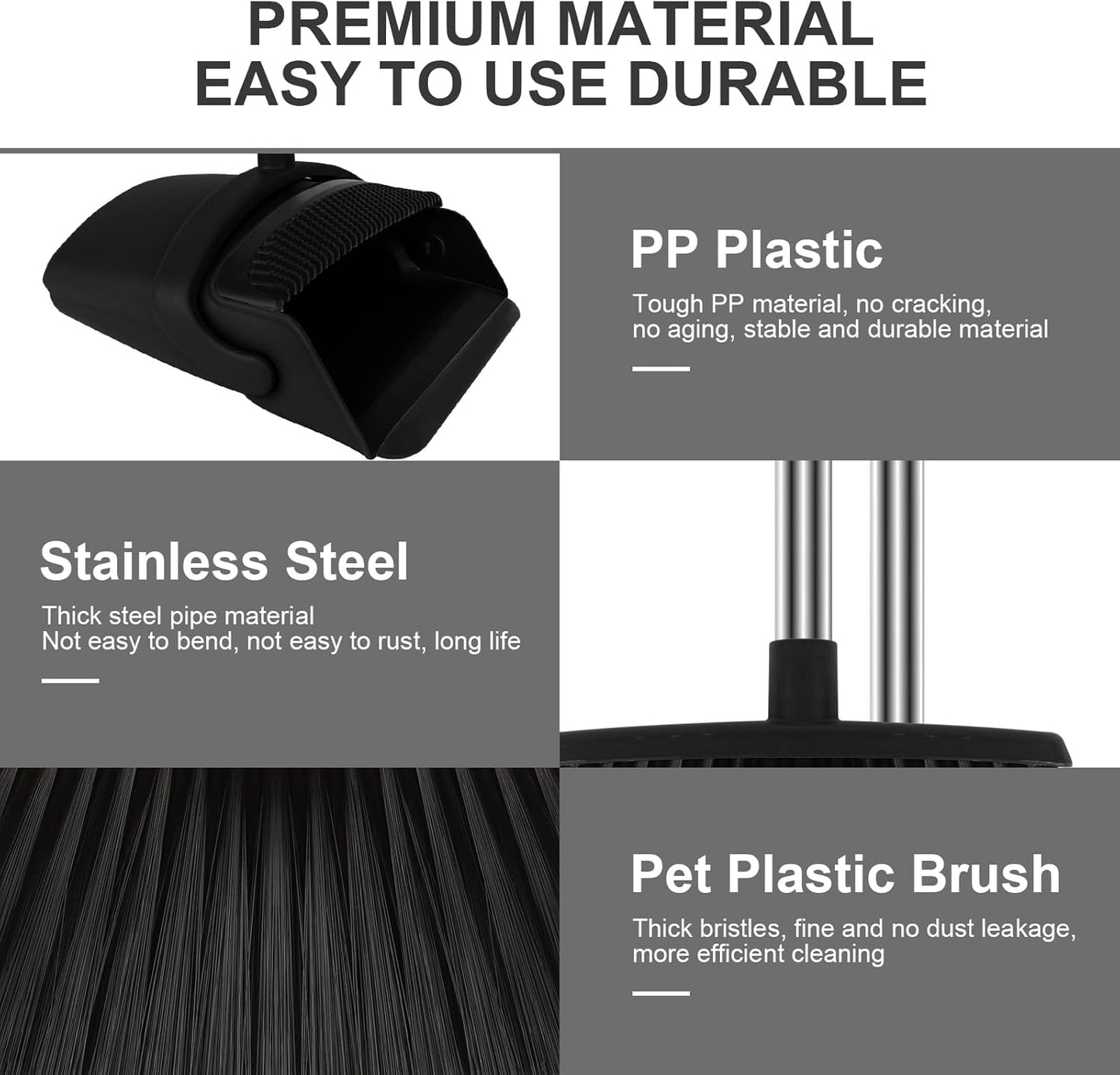 Broom and Dustpan Set, Upright Purple Broom with Dustpan Combo Set 51" Long Handle, Self Cleaning Dust Pan for Home, Kitchen and Office