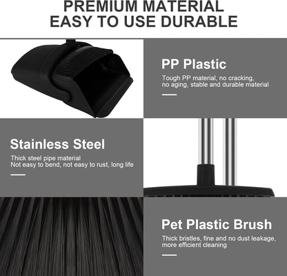 Broom and Dustpan Set, Upright Purple Broom with Dustpan Combo Set 51" Long Handle, Self Cleaning Dust Pan for Home, Kitchen and Office