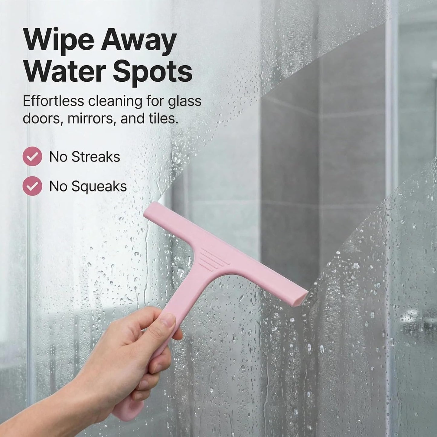 Silicone Shower Squeegee - All-in-One Design with Built-in Hook, 10 Inch Streak-Free Bathroom and car Cleaner for Glass Doors, Mirrors, Windows, Tiles Purple