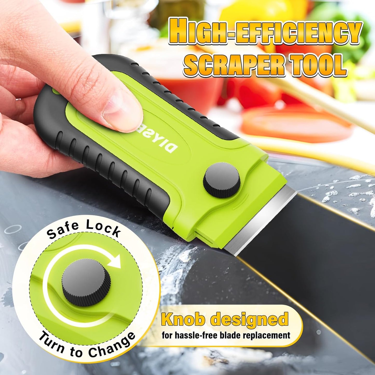DIYSELF 1 Pack Razor Blade Scraper with 15 Extra Blades, Scraper Tool for Cleaning Window, Paint, Cooktop, Oven, Glass Stove Top Scraper, Razor Scraper with Buit-In Blade Storage