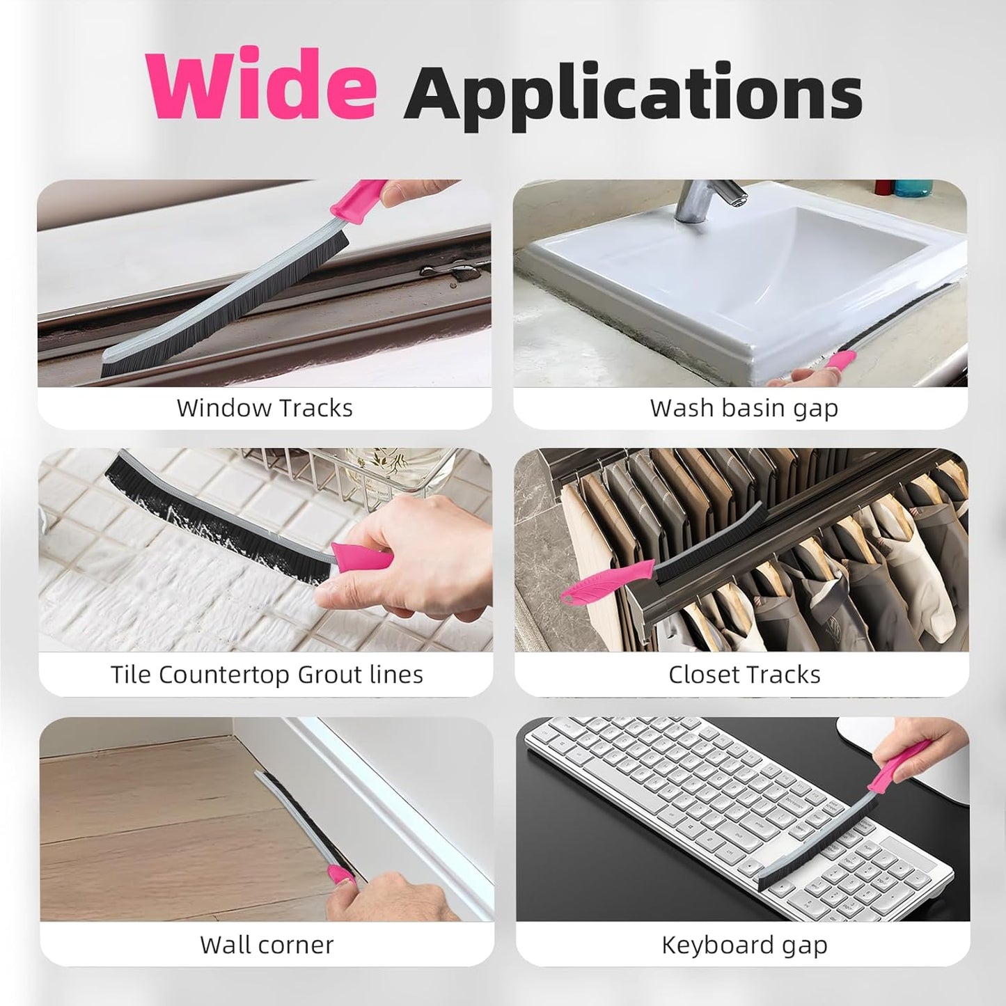 FOOGWEE Hard Bristle Crevice Cleaning Brush - Cleaning Tools for Household Use, Multifunctional Gap Cleaning Supplies for Kitchen, Bathroom, Toilet, Window, Vehicle, Faucets, Grout, Home (Black)