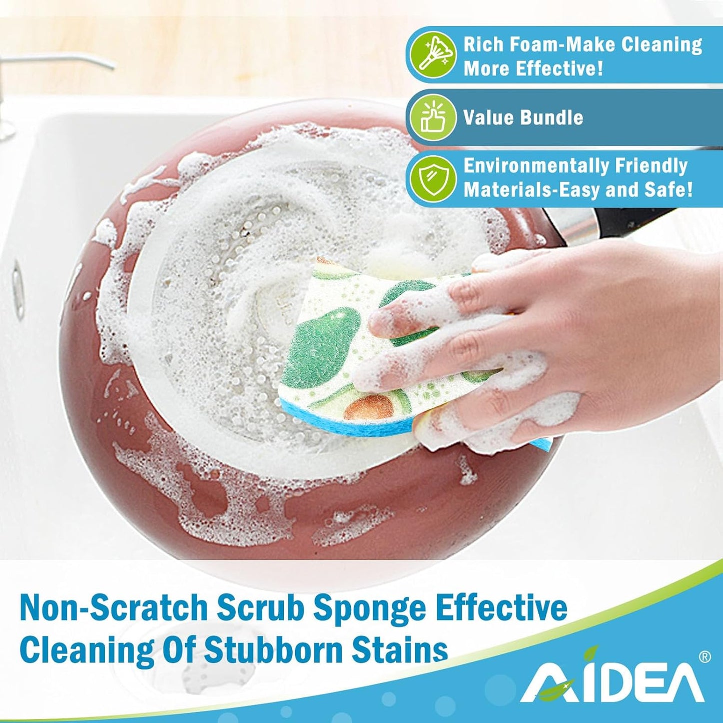 AIDEA XL Sponges Kitchen, 12Count, Non-Scratch Dish Sponges, Large Natural Sponge for Non Stick Cookware, Cellulose Cleaning Sponge for Dishes, Bathroom, Household
