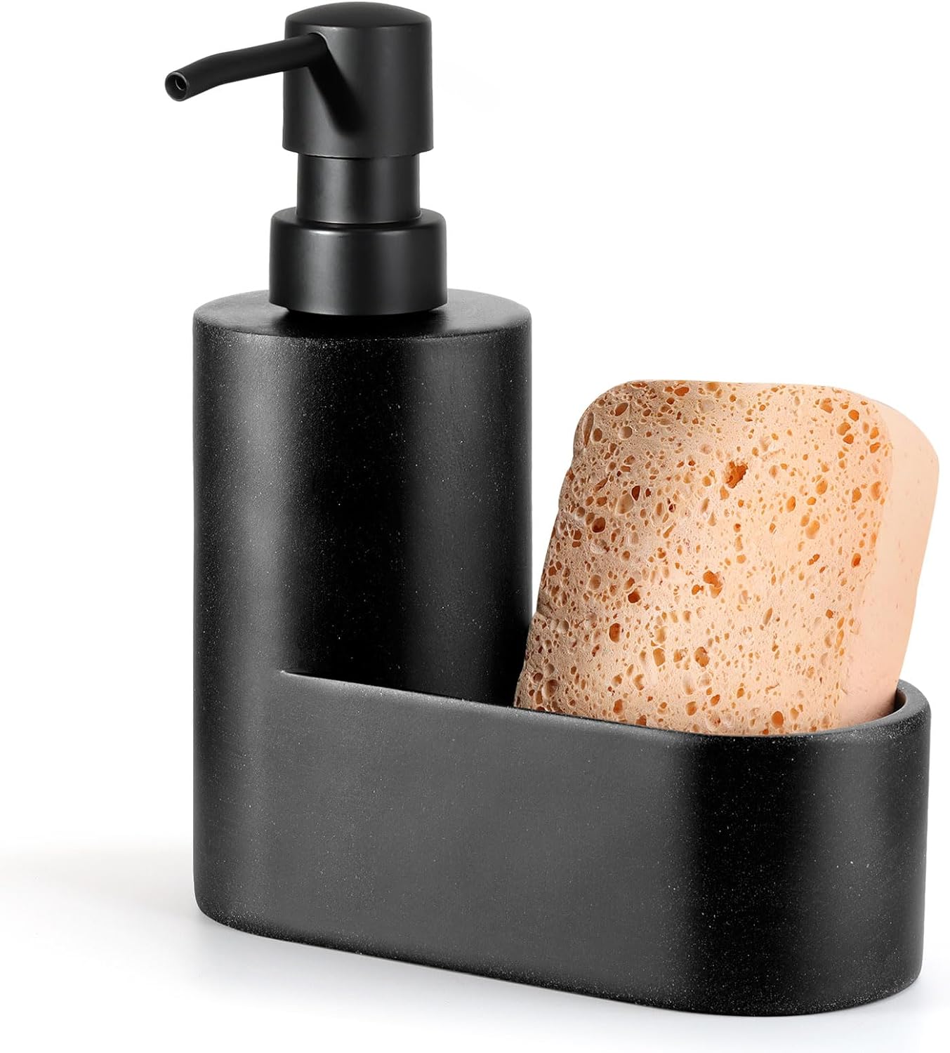 Shinowa Dish Soap Dispenser with Sponge Holder, Refillable Kitchen Dish Soap Dispenser Pump, 2-in-1 Countertop Soap Pump Dispenser for Kitchen Sink and Bathroom, Gravel Black