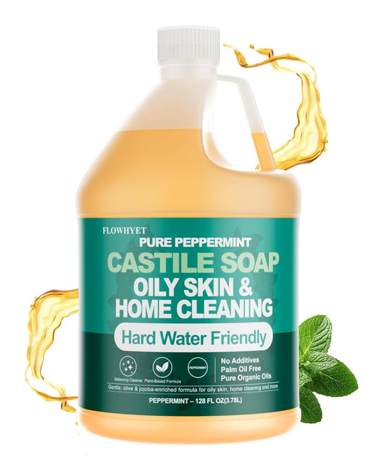 EWG Verified 1Gallon Pure Castile Soap Liquid, Organic Hand Soap Refill, Natural For Hand, Body Wash, Dishes, Home Cleaning Oily Skin, Fragrance Free Hard Water Friendly - Unscented 1Gallon