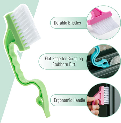 Slick- Window Track Cleaning Brush, 2 Pack, Blue Ergonomic Handle, Built-in Scraper, Multipurpose, Window Track Cleaning Tools