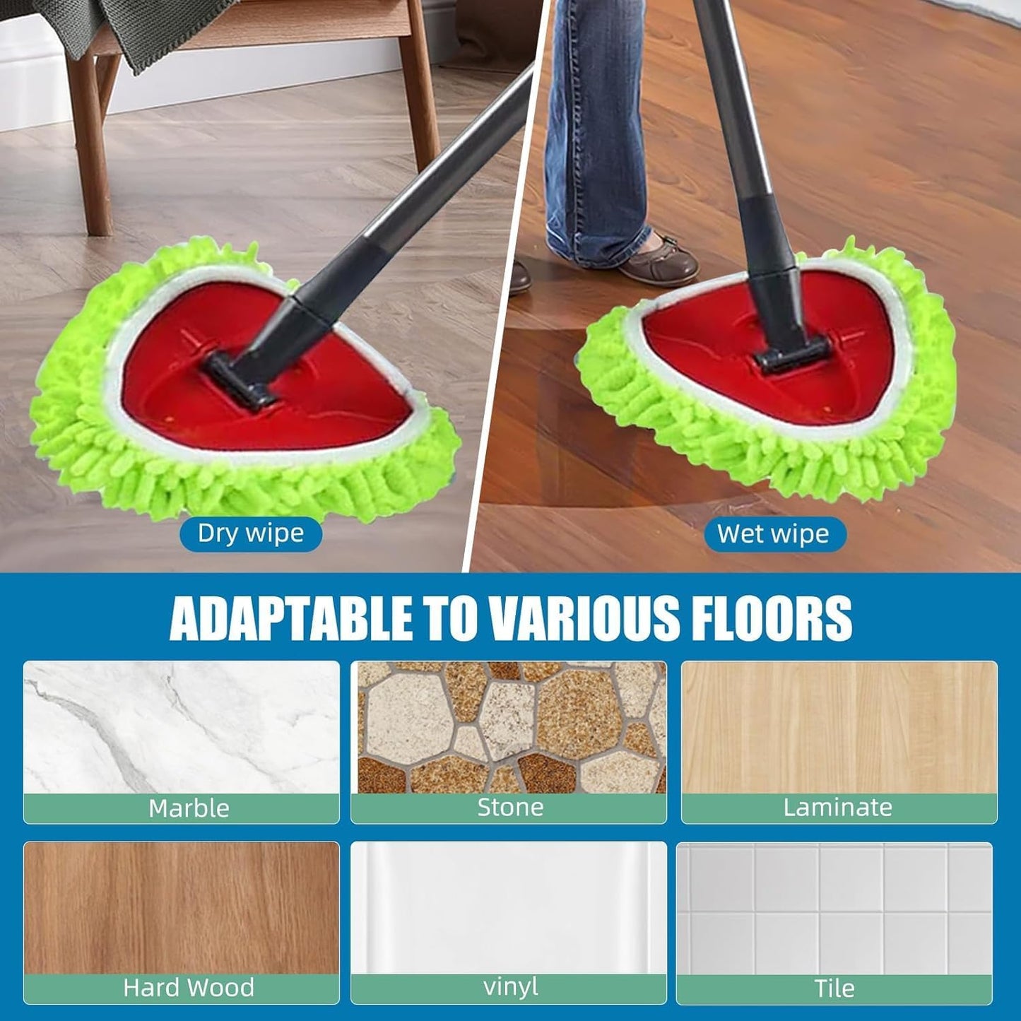 6 PCS Spin Mop Heads Replacements Compatible with Ocedar Easywring 1 Tank System Chenille Mops Duster Pad Washable Dust Refills Green Blue Red