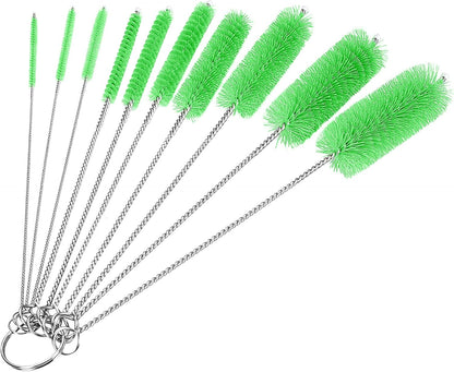 CiaraQ Bottle Cleaning Brushes, 8 Inch Nylon Tube Brush Set, Cleaner for Narrow Neck Bottles Cups with Hook, Set of 10pcs
