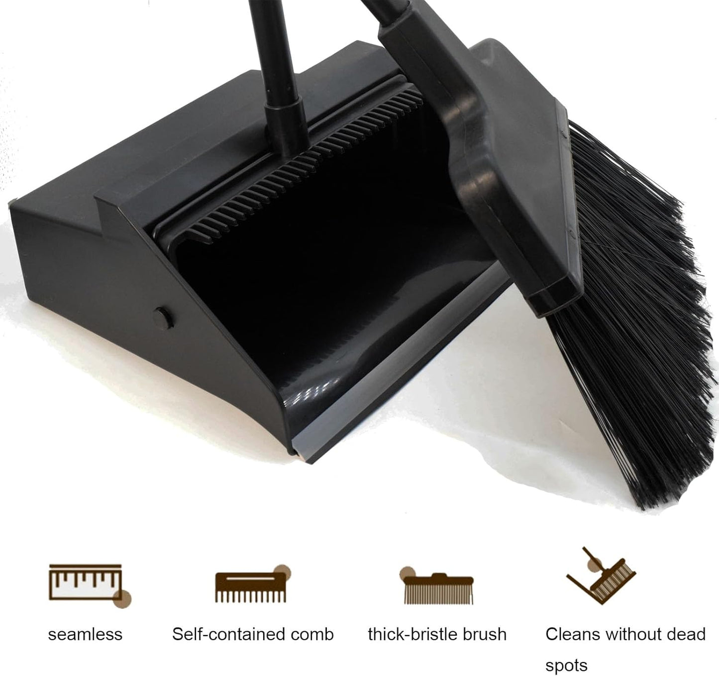 Broom with Dustpan Combo Set Outdoor Upright Dustpan and Broom Set with Long Handle Angle Broom and Dustpan Set for Garage Patio Courtyad Lobby Lawn Home Kitchen Ofiice