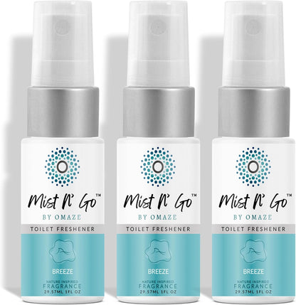Mist N’ Go by Omaze Travel Bathroom Spray for Toilet Spray Odor Eliminator - Travel Toilet Spray for Bathroom Air Freshener Spray for Bathroom Deodorizer - Clean Mix, Travel Size (1oz x2)