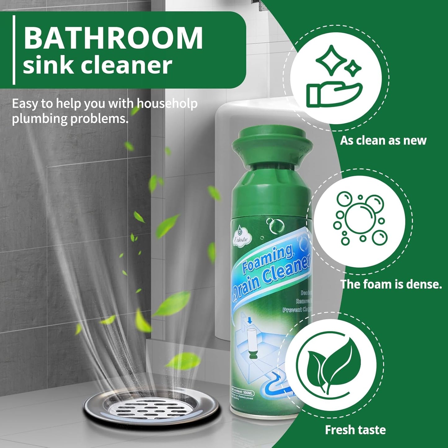 Foaming Drain Cleaner, Sink Drain Cleaner Foam, Drains Clog Remover for Bathroom Sinks, Tubs, Washbasin (2PCS)