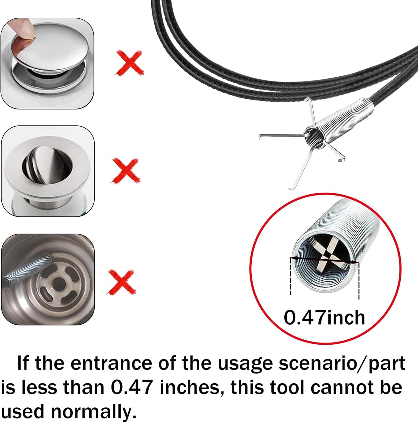 Upgraded Drain Snake, 76 inch Hair Drain Clog Remover Tool ， Sink Snake Drain Clog Remover for Sewer Kitchen Bathroom