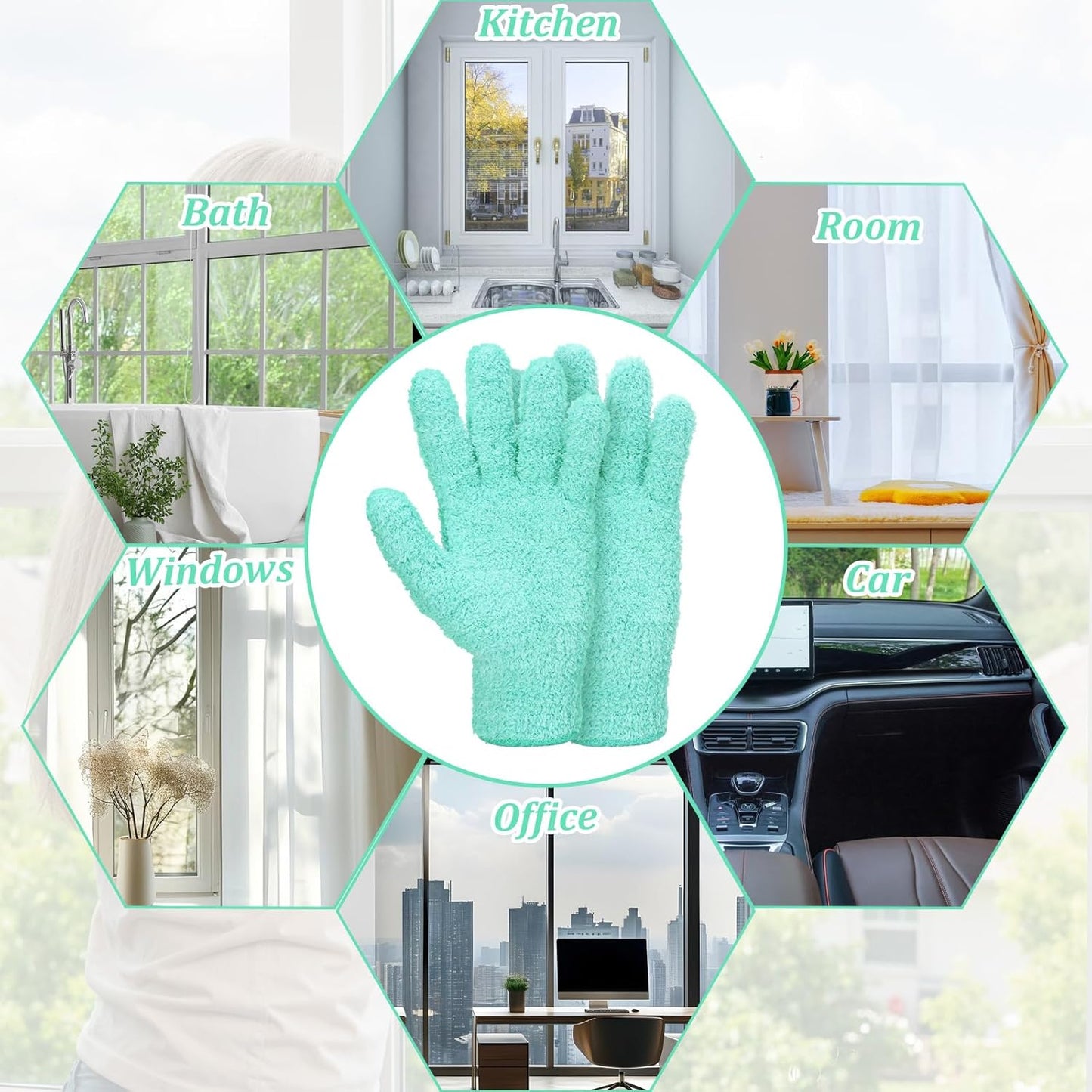 Abeillo Microfiber Gloves for Plants Dusting Cleaning, Reusable Washable Cleaning Gloves Mittens House Cars Blinds Dusting