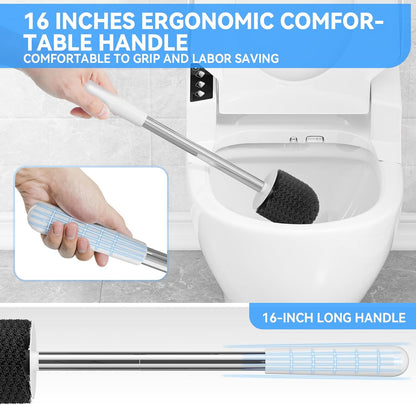 Toilet Brush, 2 PCS Toilet Brush and Holder with 304 Stainless Steel Handle, Space Saving Toilet Bowl Brush for Storage, Durable Bristles Toilet Scrubber for Bathroom Cleaning