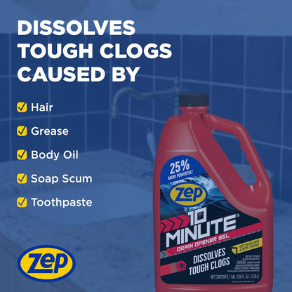 Zep 10 Minute Drain Opener Gel 64 Ounce - ZHCR64NG - Commercial Strength, Fast Acting and Safe for All Pipes