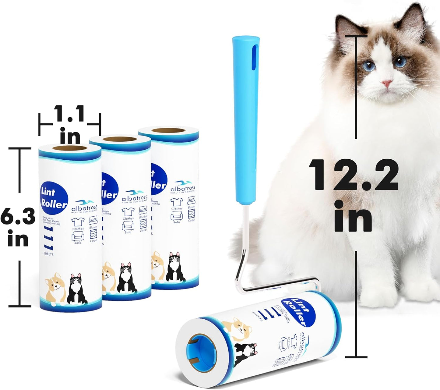 Large Lint Rollers for Carpet, 9.45'' Sticky Rollers for Floor with 360 Sheets, Extendable Long Handle Sticky Mop for Cleaning Couch, Curtains, Cars, Clothing, and Pet Hair