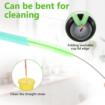 9Pcs Straw Cleaner Brush Set 12"10" 8.5"Long Bendable Reusable Cleaning Brushes with Soft Nylon Bristles for Metal, Silicone, Glass, Bamboo Straws, Tumblers, Sippy Cups, Water Bottles & Pipes (4-16mm)