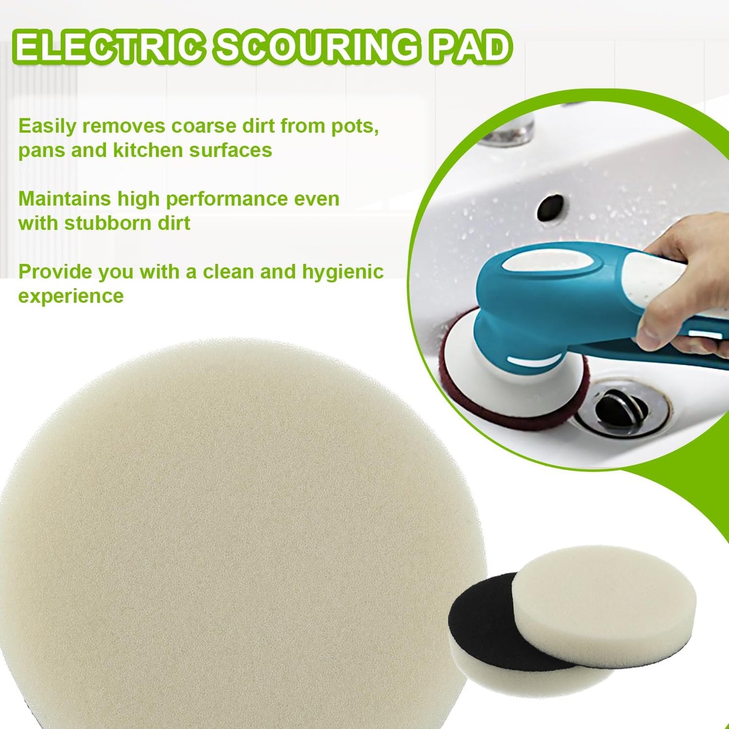 16pcs Kitchen Pads Power Scrubber Pads Set Electric Scrubber Replacement Scouring Pads fit for Dremel Versa Scouring Pads,Green