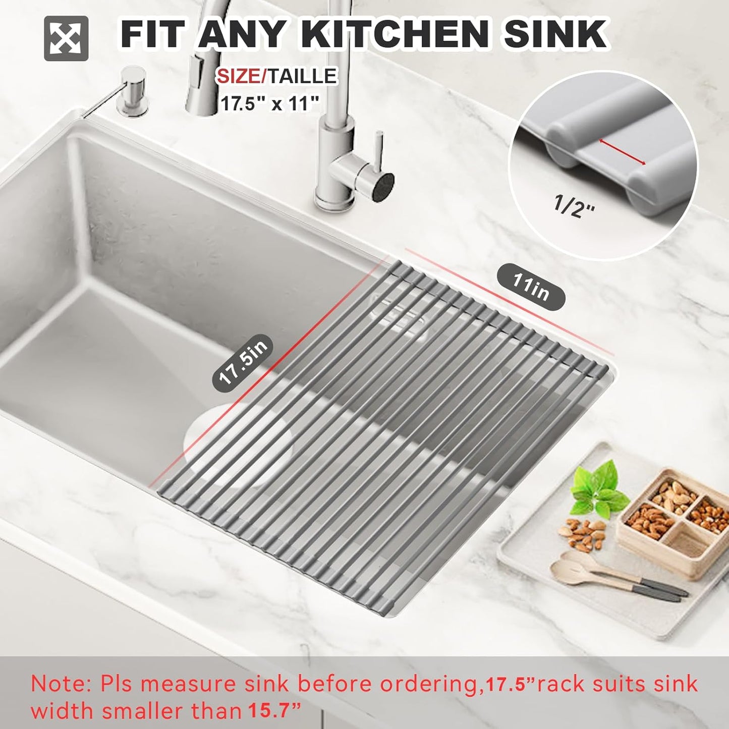 MERRYBOX Triangle Roll Up Dish Drying Rack Over The Sink, 2025 Anti-Rust Sink Drying Rack with Full Silicone Wrapped for Top of Corner, Anti-Slip Organizer for Kitchen