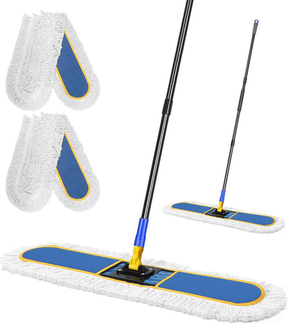 48" Commercial Industrial Dust Mop for Floor Cleaning, Large Floor Dust Broom with Washable Mops Pads, Wet Dry Duster Mops for Hardwood Floors,Marble, Laminate, Tile, Concrete, Garage,Blue