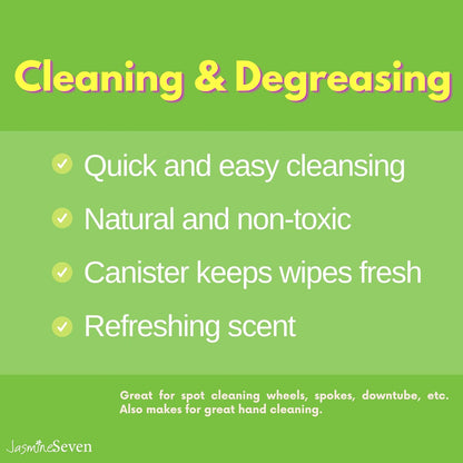 Xtri Bike Wipes - 45 Degreasing Wet Wipes – Safe Natural Peppermint - by Jasmine Seven