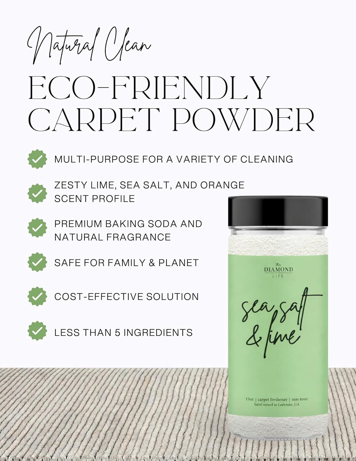 Home “Sea Salt & Lime” Carpet Deodorizer Powder – Natural Odor Eliminator for Carpets, Upholstery, Pet Urine, Dog Beds & Cat Litter Boxes – Pet-Friendly, Non-Toxic Spring Cleaning