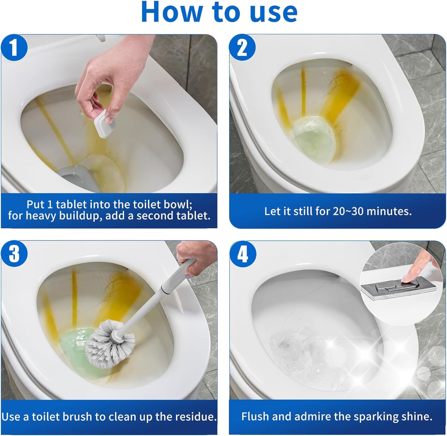 Toilet Bowl Cleaner Tablets, Leaves Bowl Sanitary, Freshens, Deodorizes, Descales & Repels Tough Stains, Helps Prevent Limescale Buildup, Safe for Septic Tanks, 24 Pack 1 Year Supply