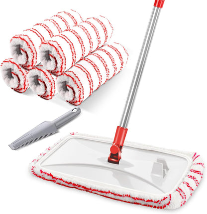 MASTERTOP Microfibre Flat Mop, Extended Wet Dry Large Floor Mop with 5 Reusable Pads & Telescopic Handle, Dust Mops for Laminate Wooden Hard Floor Vinyl Tile Floors Cleaning - Send 1 Cleaning Scraper