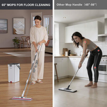 HoMettler Mop and Bucket Set, Flat Mop and Bucket System with Separate Dirty and Clean Water, 3-Compartment Wall Cleaner Mop, Flat Mops for Floor Cleaning with 8 Microfiber Pads