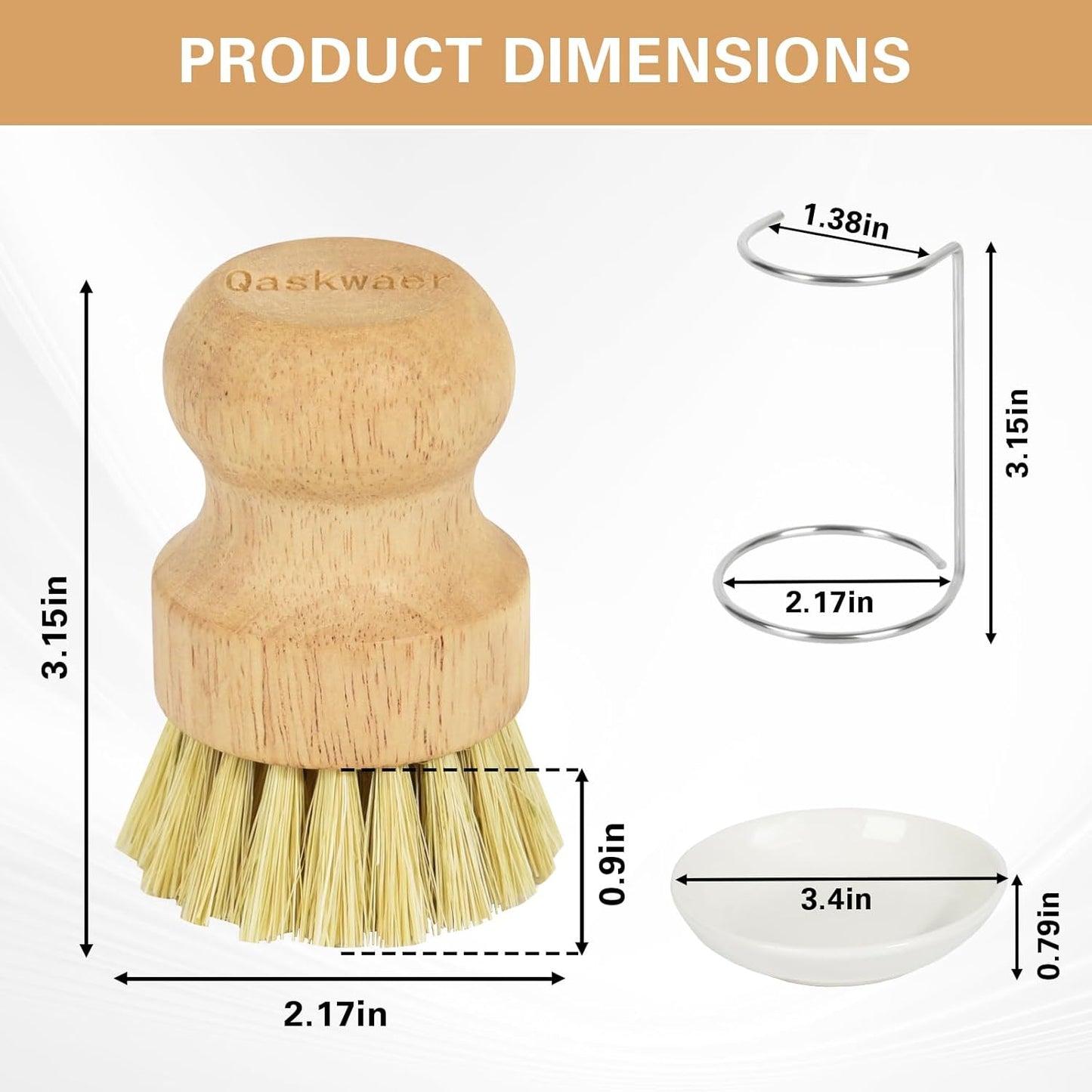 Wooden Dish Brushes, Dish Scrubber Brush for Cleaning Dishes, Natural Sisal + Palm Bristles, Set of 2