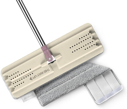 JOYMOOP Flat Mops, Microfiber Mop for Floor Cleaning and Wall Cleaner, 50" Mop Handle with Flexible 13" Flat Head with a Microfiber Mop Pad - White