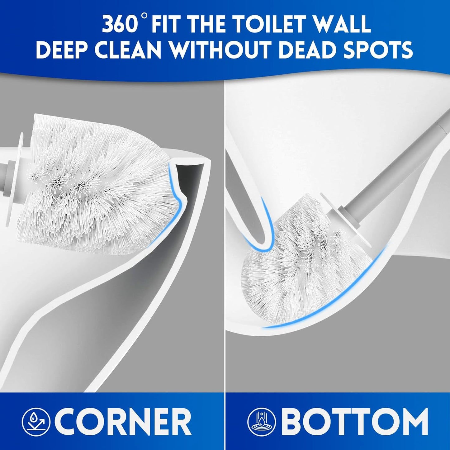 Toilet Brush and Holder Set, Silicone Toilet Bowl Brush, Bathroom Accessories, Durable Toilet Scrubber Bristles, Compact Size for RV, Wall Mountable, Drip-Proof, Deep Cleaning. (White)