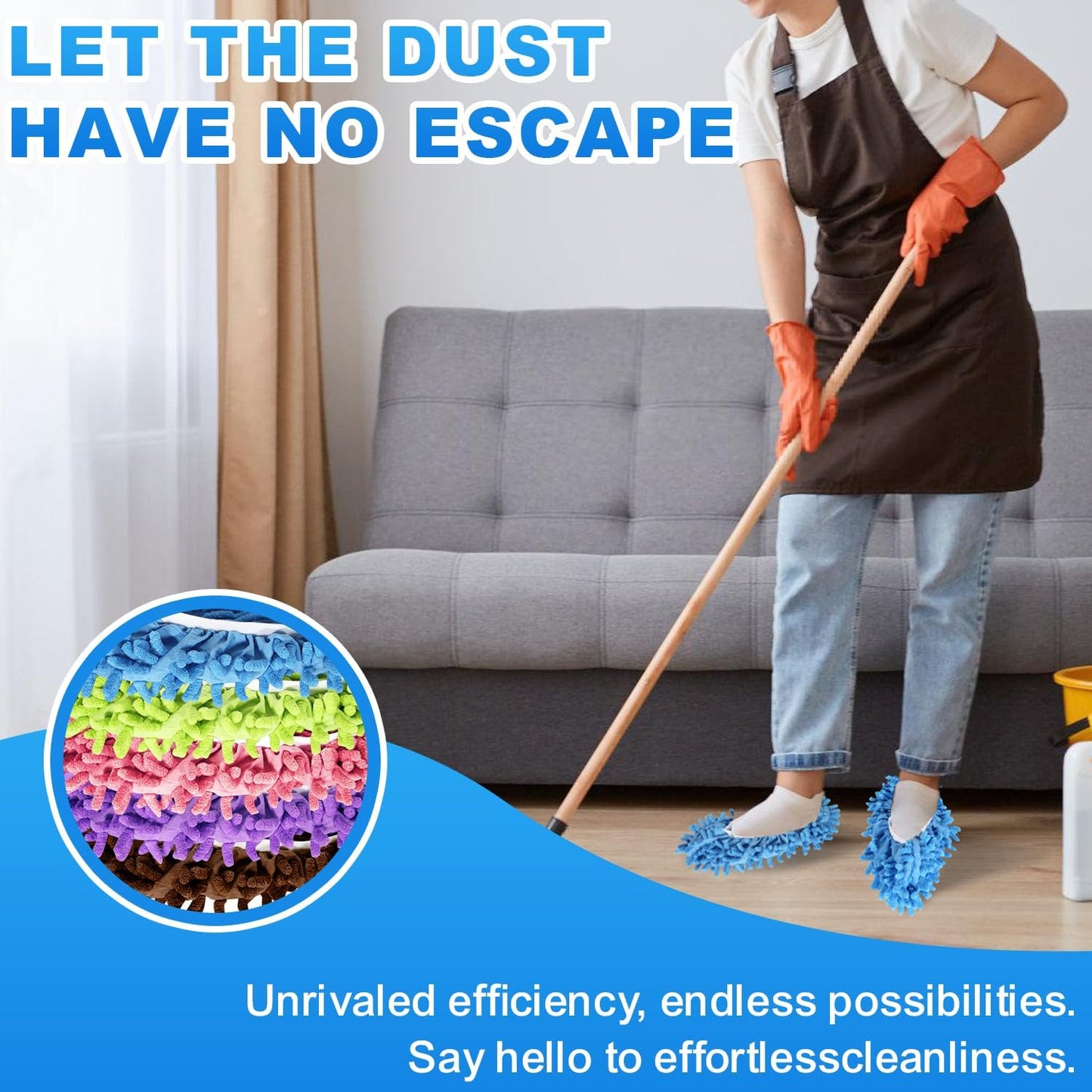 Mop Slippers for Floor Cleaning, Microfiber Cleaning Slippers Washable & Reusable, Hands-Free Dust Mop Shoes for Hardwood Floor, Kitchen, Pet Hair, One Size Fits Most