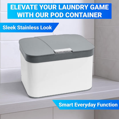 Skywin TidyFriend Laundry Pods Container with Lift Up Lid, 12.4" x 6.5" x 8.7", Airtight Storage Keeps Pods Fresh, Laundry Detergent Container & Dishwasher Pod Holder (Grey)