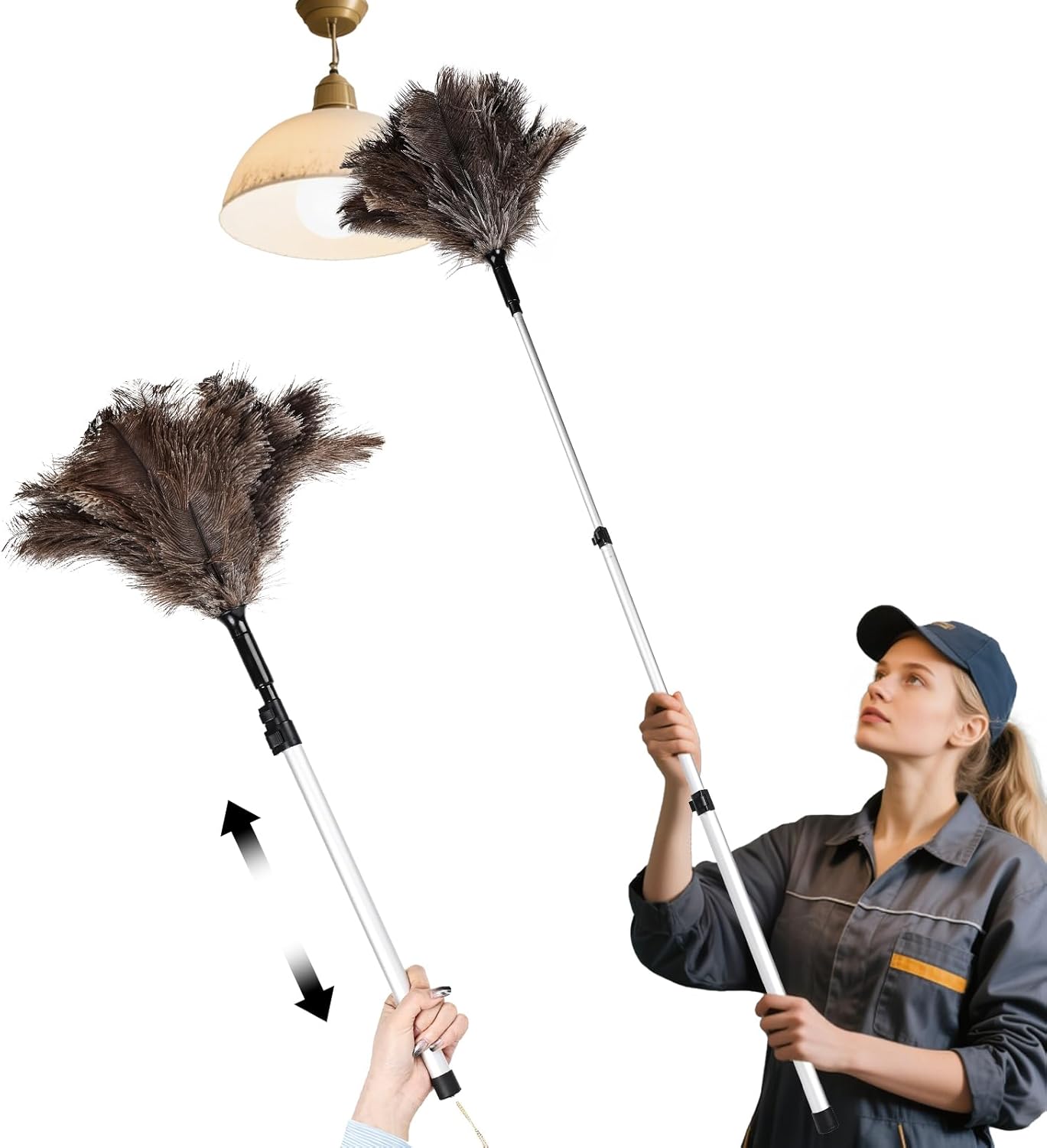 Natural Ostrich Feather Duster 14.9 inch Fluffy Mini Dusters with Plastic Handheld for Cleaning Car Keyboard Office 1 Pcs