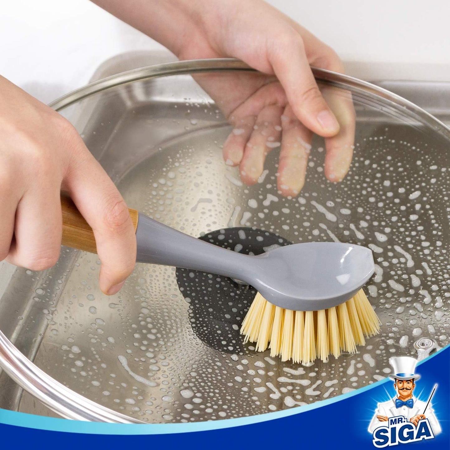 MR.SIGA Bamboo Palm Brush, Scrub Brush for Dishes Pots Pans Kitchen Sink Cleaning, Pack of 2