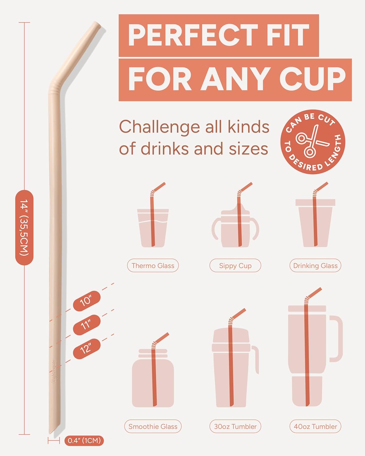 Nightingale Reusable Silicone Straws - Bendy Drinking Straw with Cleaning Brush - Collapsible and Bendable Travel Straw for Kids - Dishwasher Safe, Food-Safe - Set of 6 (Oak Multi)