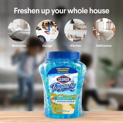 Clorox Fraganzia Crystal Beads Air Freshener, Long Lasting Room Deodorizer and Odor Eliminator Gel Beads to Freshen Home, Car, or Office, Lavender with Eucalyptus Scent, 12 Fl Oz