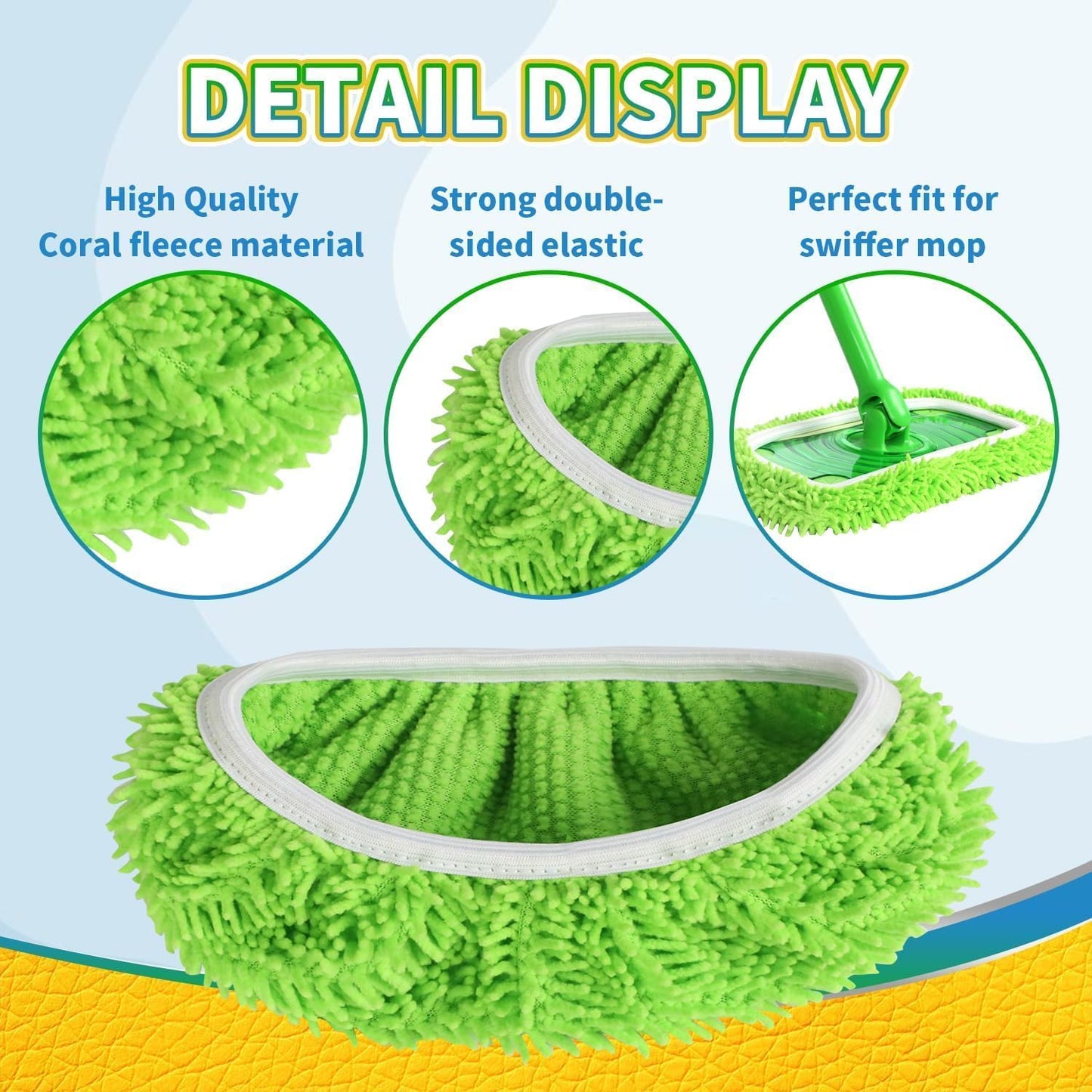 Reusable Microfiber Mop Pads Washable Wet Pads Compatible with Swiffer Sweeper Refills Pads for Wet & Dry Sweeping Cloths Mop Head Replacement for Household Cleaning (Green 4PCS)
