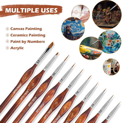 Golden Maple Detail Paint Brushes Set 10pcs Miniature Brushes for Fine Detailing & Art Painting - Acrylic, Watercolor, Oil, Models