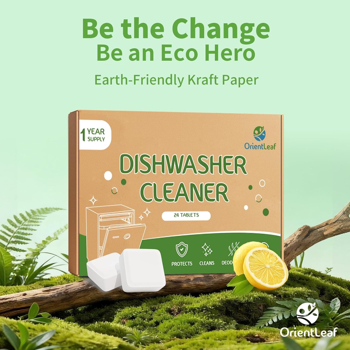 ORIENTLEAF Dishwasher Cleaning Tablets, Lemon Scent 9 Month Supply, Dishwasher Cleaner and Deodorizer, Dish washer Descaler