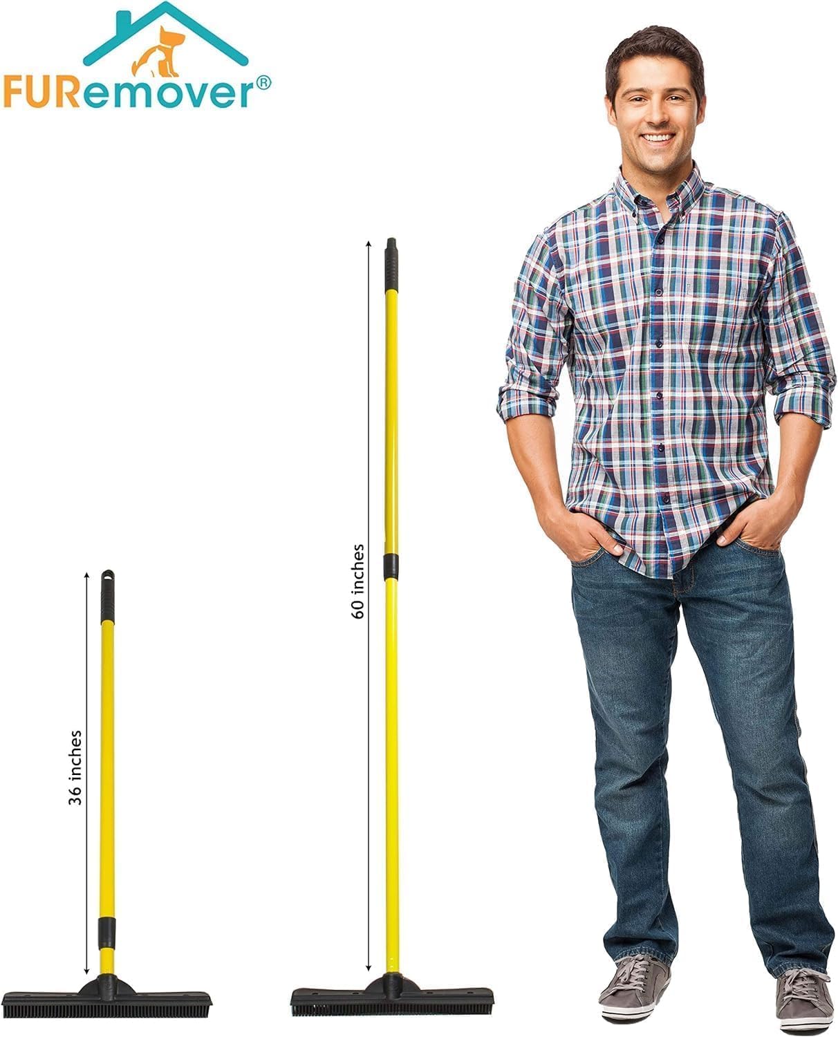 FURemover Pet Hair Removal Rubber Broom, 61" Telescopic Handle