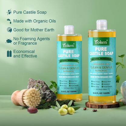 Yoken Castile Soap Liquid EWG Verified(1 Gallon, Unscented) Pure-Castile Liquid Soap for Body, Face, Hand, Pets, Laundry, Dish Soap and More - Made With Organic Oil, Vegan, Clean & Gentle, Versatile