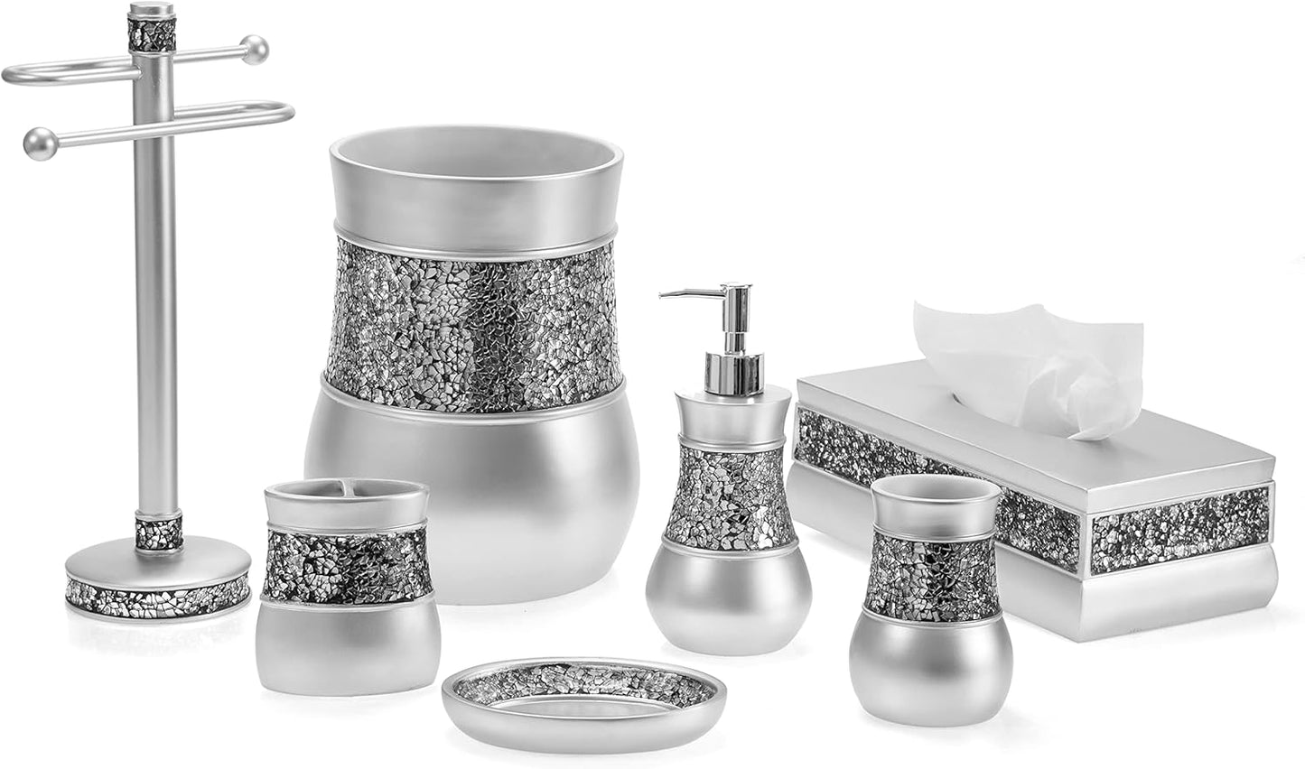 Creative Scents Crackled Glass Toilet Brush with Holder - Silver Toilet Bowl Cleaner Brush and Holder - Good Grip, Deep Cleaning, Decorative Design Compact Toilet Bowl Scrubber